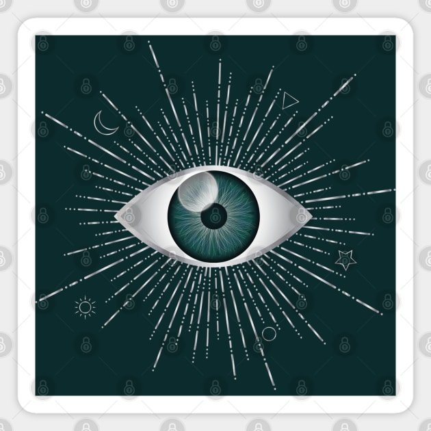 Teal Green Evil Eye Silver Eyelashes Sun Moon Star  Nazar Mati Talisman Magnet by karenmcfarland13